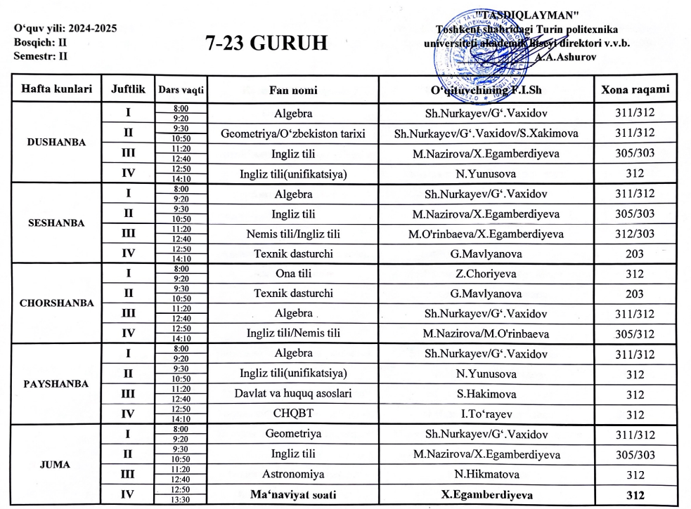Weekly Schedule